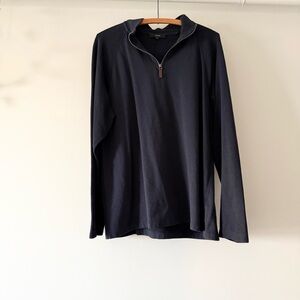 Vince Navy Blue Quarter Zip Sweater Leather Pull Size XL‎